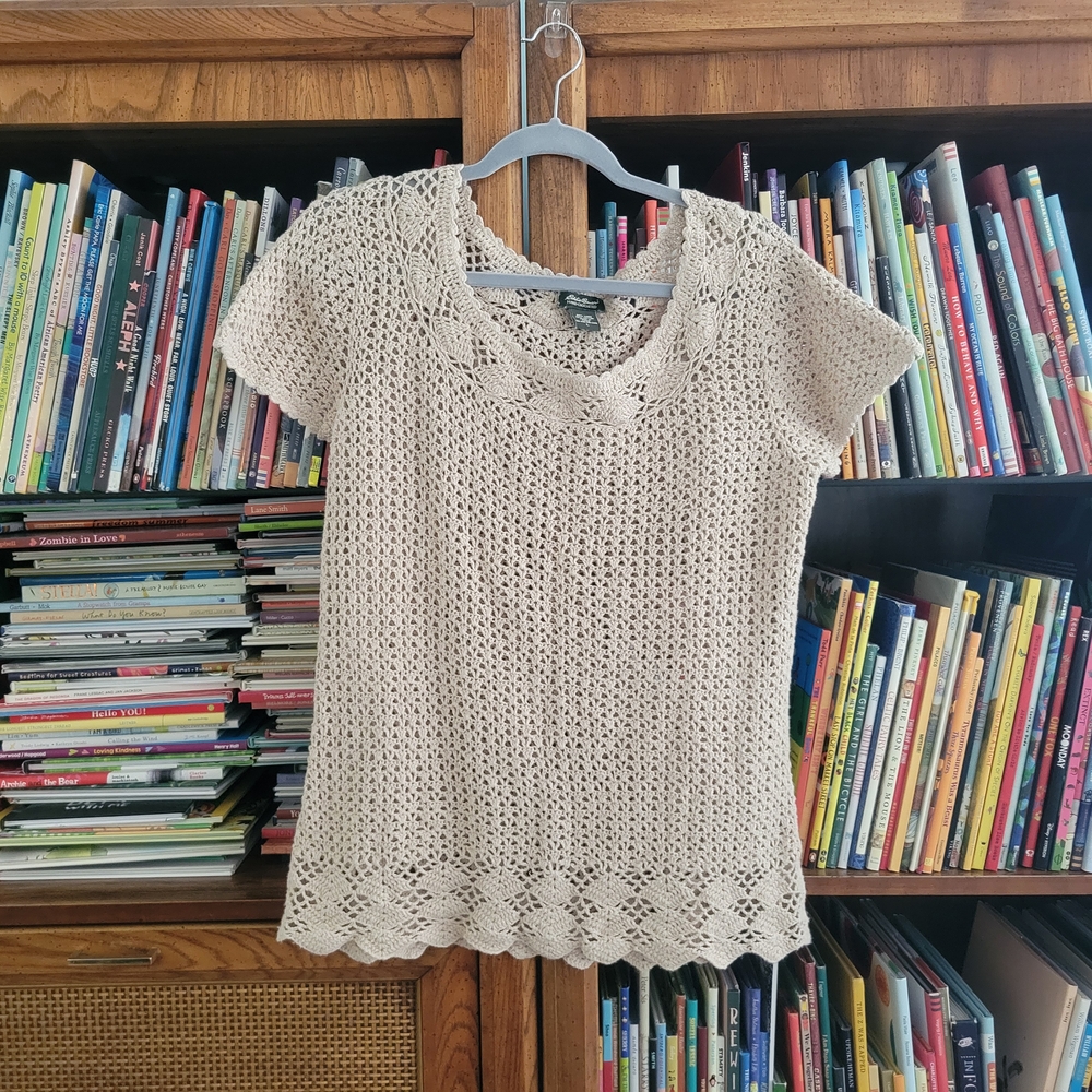 Eddie Bauer Cream Crochet Vintage Blouse L